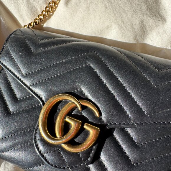Black Gucci GG Marmont Wallet on Chain Purse - Picture 6 of 15